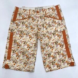 Adventura Womens 6 Shorts Bermuda Cotton Floral Roll Tab Orange‎ Convertible